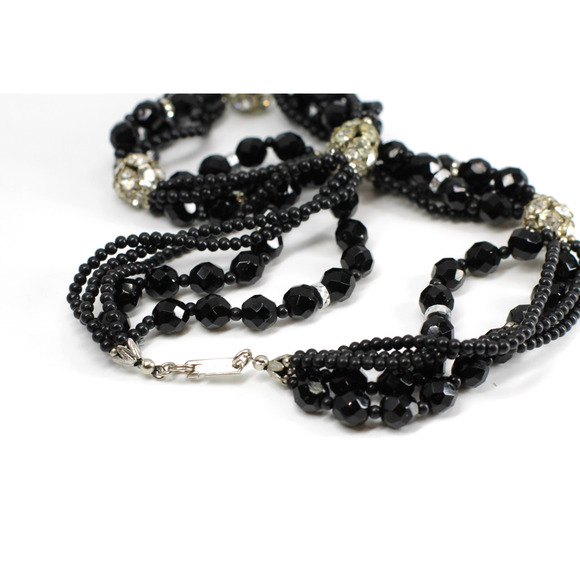 A5 Auth DAUPLAISE Signed Multi Strand Beaded Rhinestone Statement Necklace - Picture 4 of 5